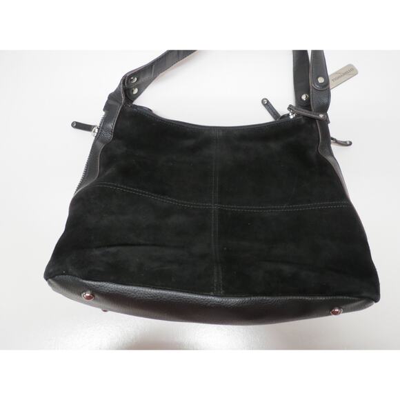 Tignanello Leather Suede Black Shoulder Bag w/ Side Zipper Expansion Expandable - Picture 5 of 11